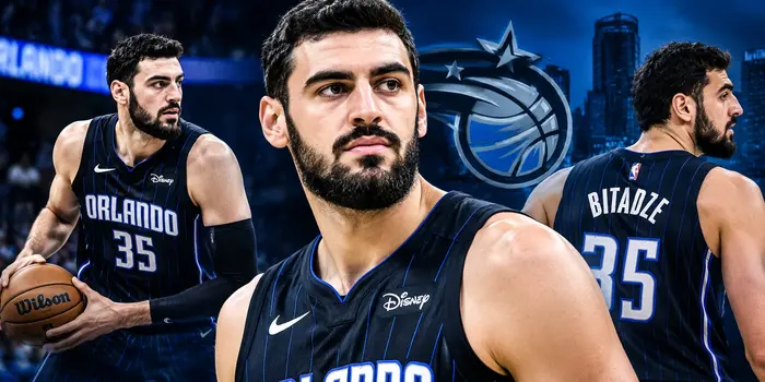 Goga Bitadze in an Orlando Magic basketball jersey