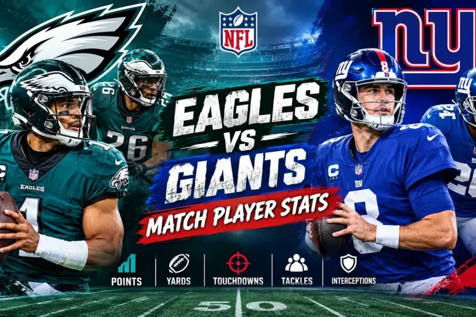 Philadelphia Eagles vs New York Giants match player stats featuring key NFL players