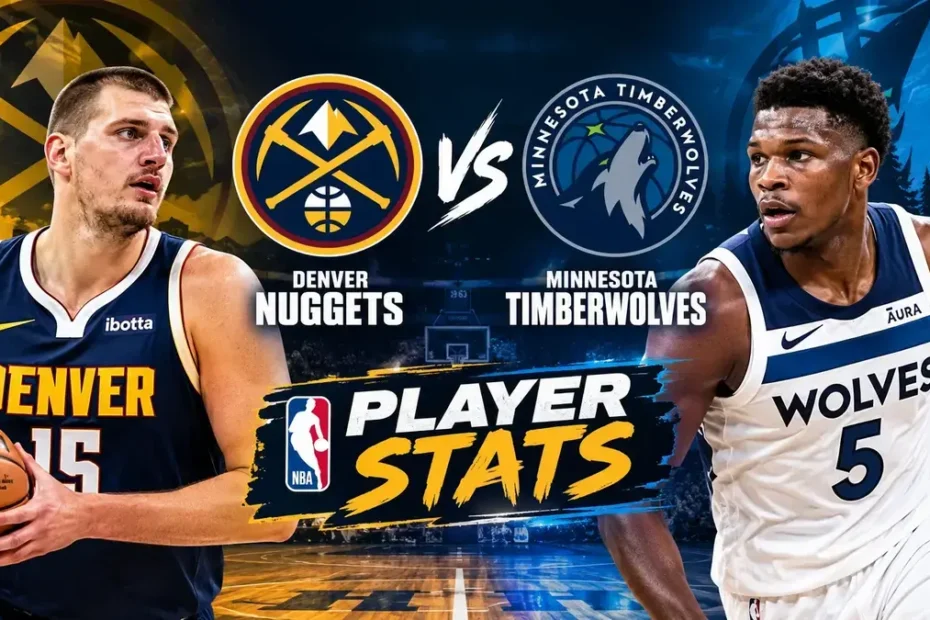 Denver Nuggets vs Timberwolves match player stats featuring Nikola Jokic and Anthony Edwards