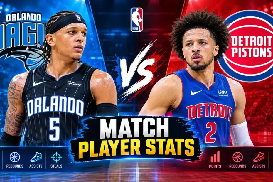 Orlando Magic vs Detroit Pistons Match Player Stats basketball matchup graphic