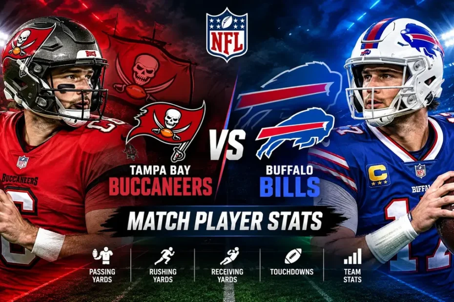 Tampa Bay Buccaneers vs Buffalo Bills match player stats featuring both NFL teams.