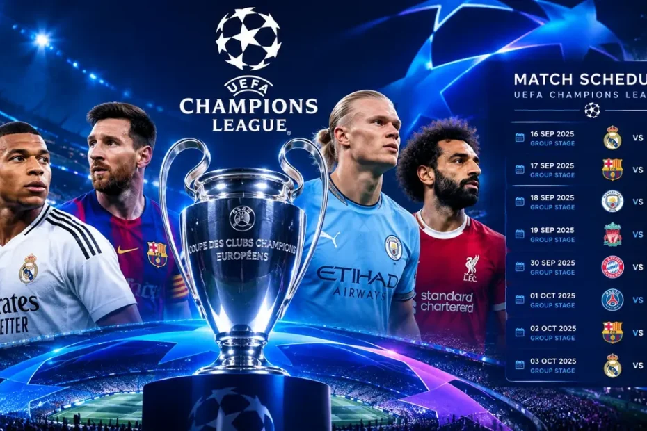 League Schedule with UEFA football fixtures and match dates