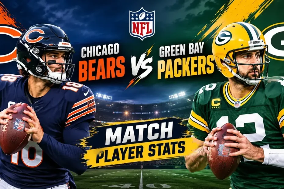 Chicago Bears vs Green Bay Packers match player stats featuring both NFL teams and their quarterbacks