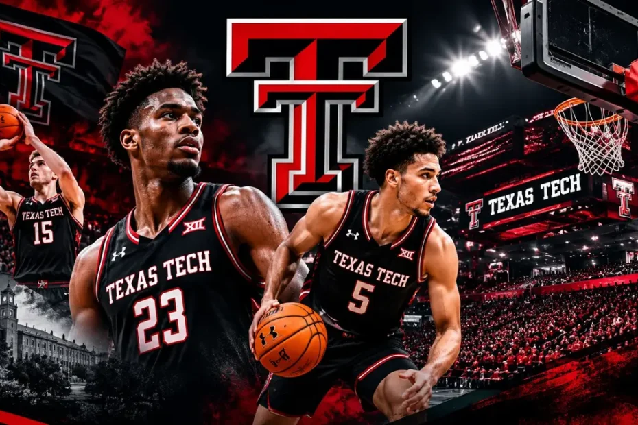Texas Tech basketball players in action inside a packed arena
