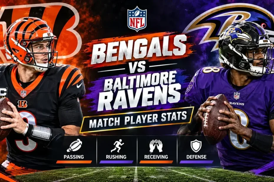 Bengals vs Baltimore Ravens match player stats featuring both NFL teams